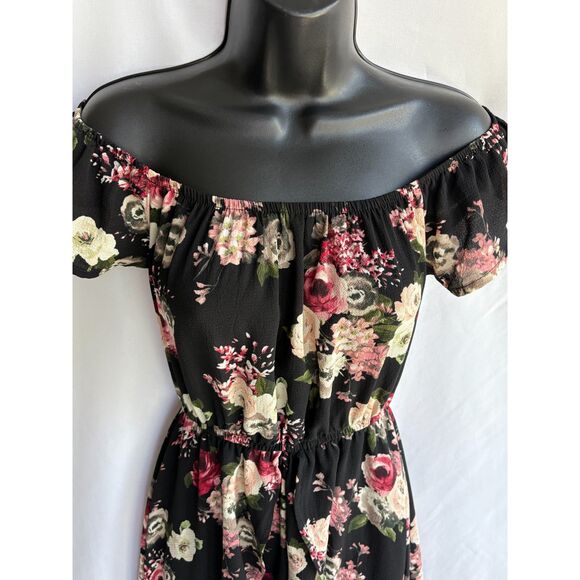 Mind Code Black Floral Off Shoulder Maxi Dress Sze S Romper Summer Date Romantic - Picture 2 of 13